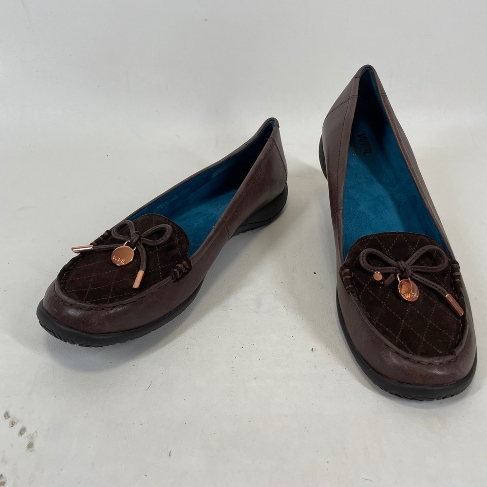 Weil Venice Orthaheel Brown Leather Quilted Suede Bow Loafers 85VENICE 9.5M